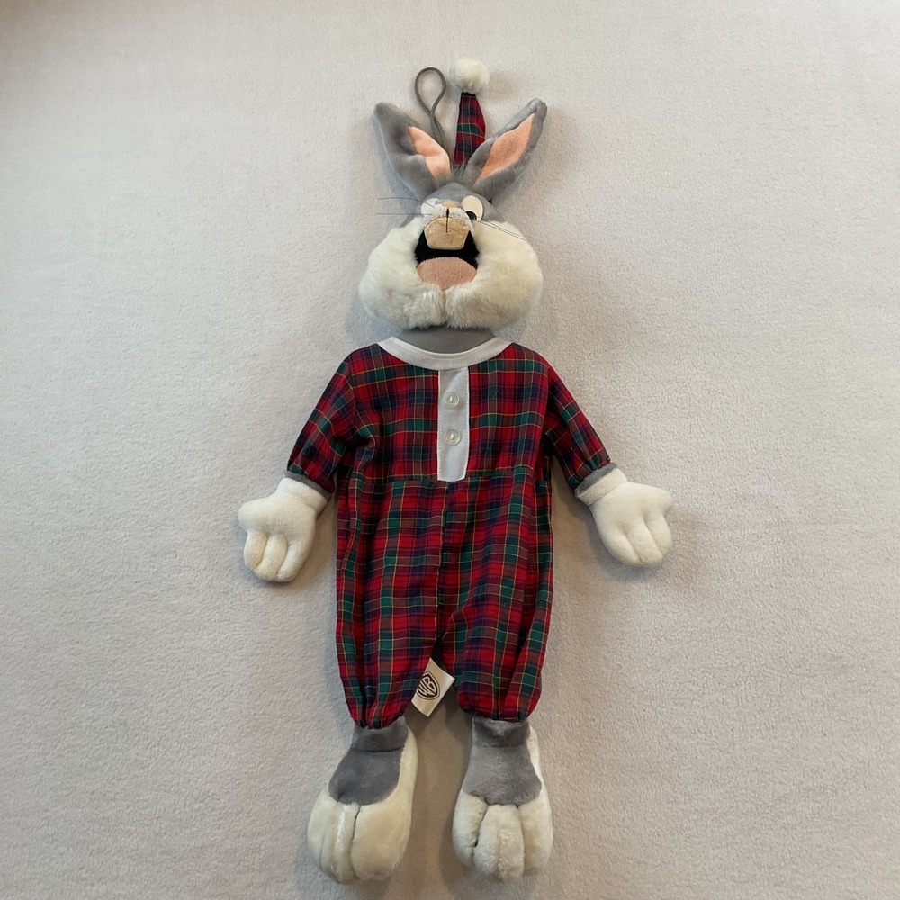 Vintage 1994 Warner Bros Bugs Bunny Christmas Plush Plaid Pajamas 32 Inch Large